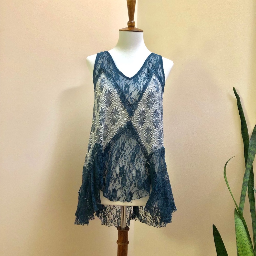 Free People blue lace tank top